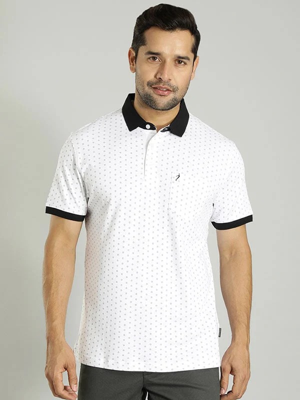 Indian Terrain Men's Half Sleeve Regular Fit White Polo T-Shirt